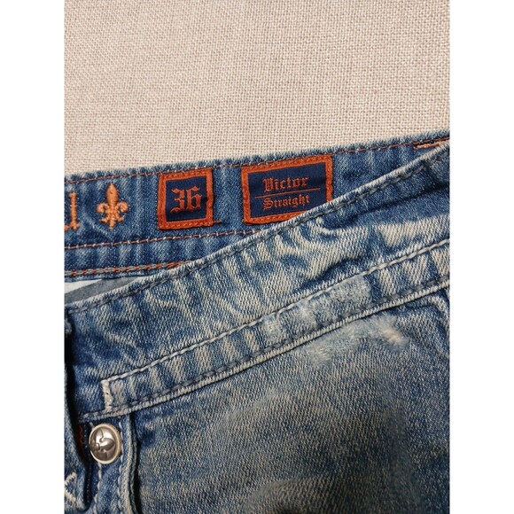 Rock Revival Men's VICTOR Straight Denim Jeans Size 36 Light Wash Distressed - Picture 9 of 16